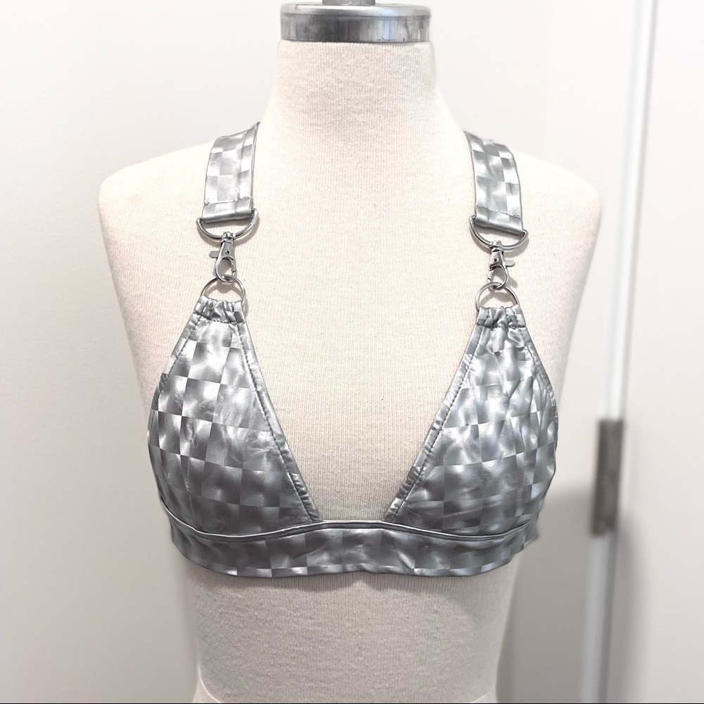 Club Exx Holographic Silver Bra Top